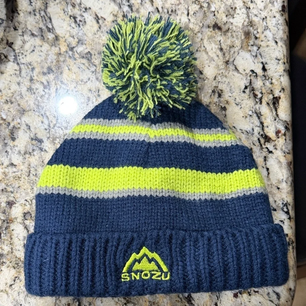Snozu Kids Blue and Lime Striped Beanie
